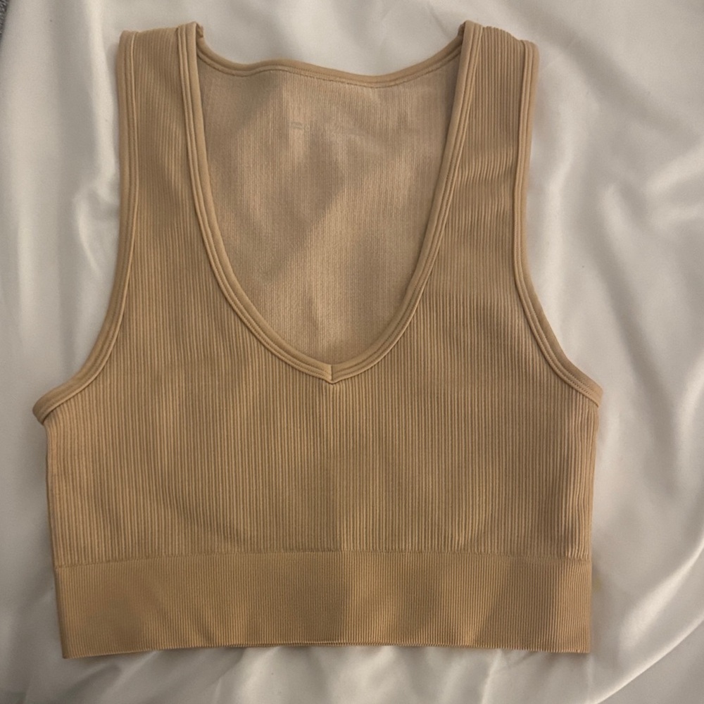 AERIE OFFLINE Tan Ribbed Crop Top